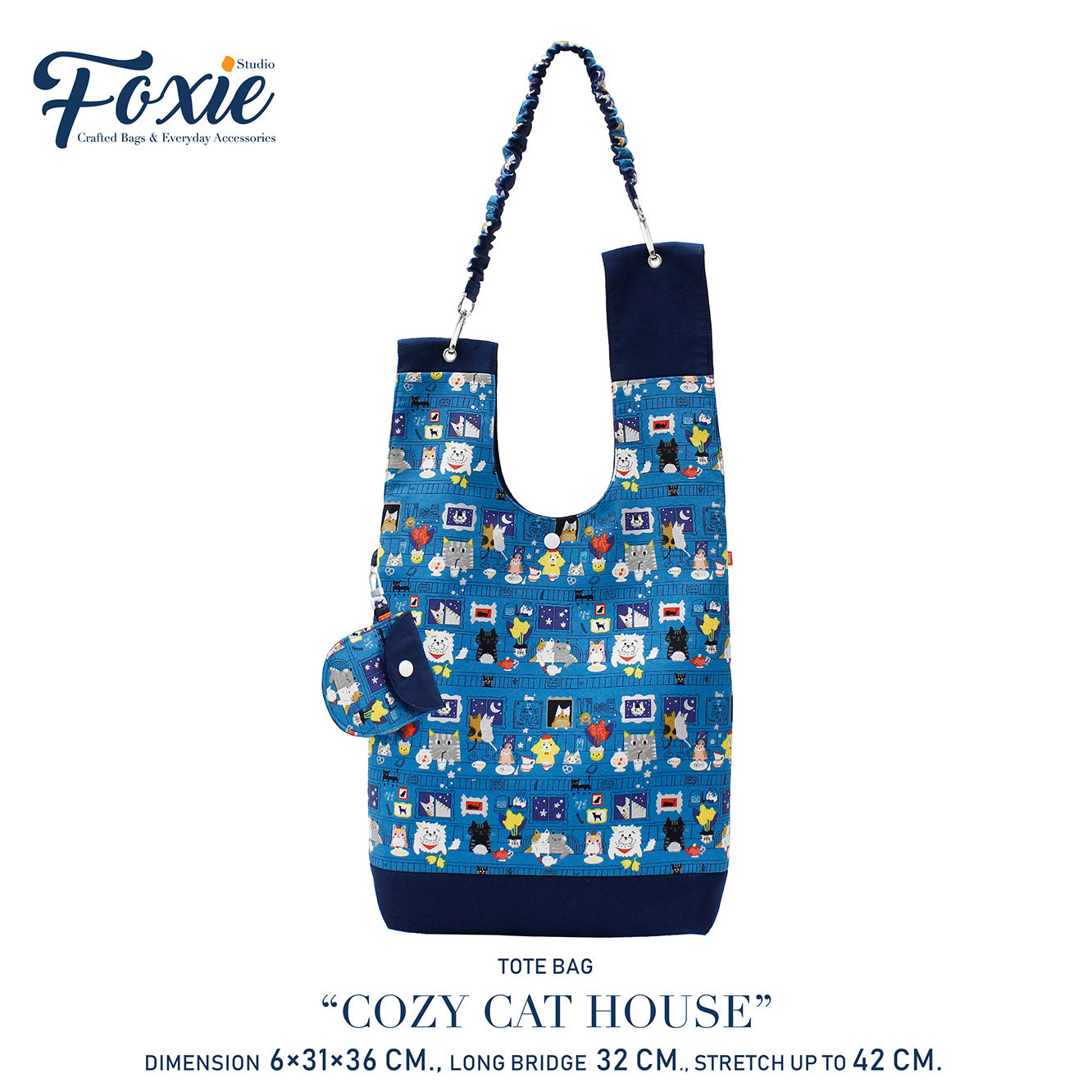 Tote Bags : Cosy Cat House - Blue