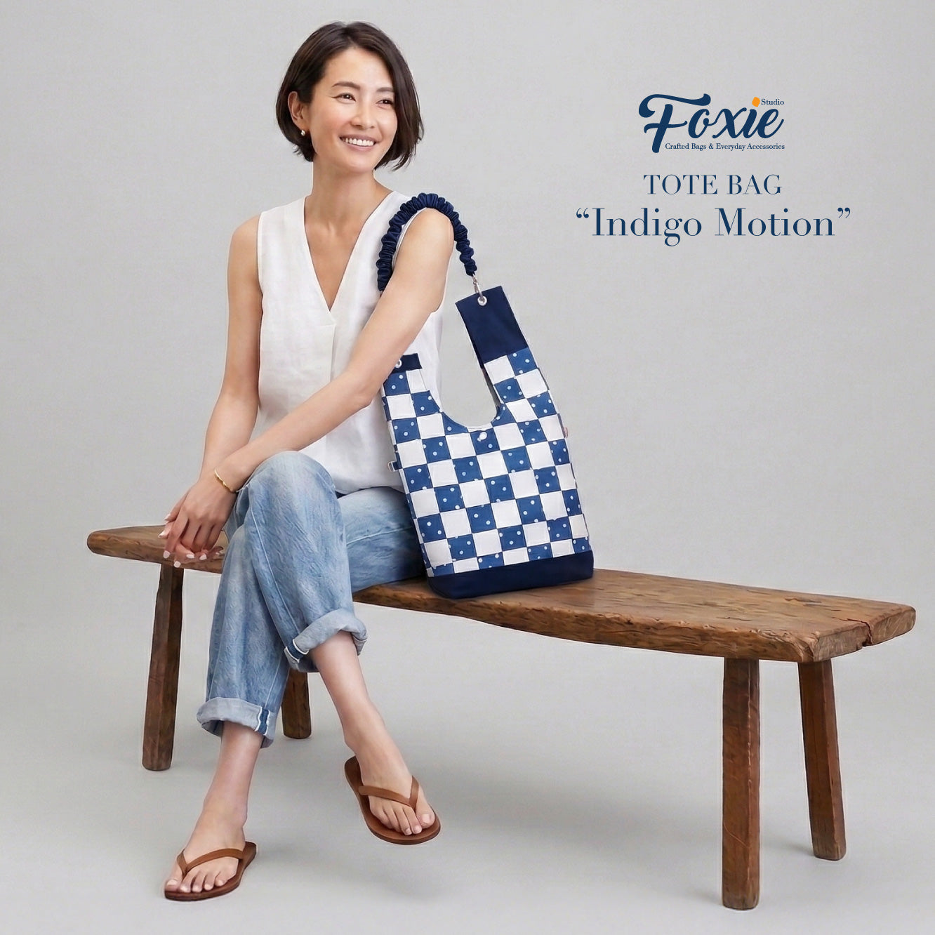 Tote Bags : Square Pokadot - Blue/White
