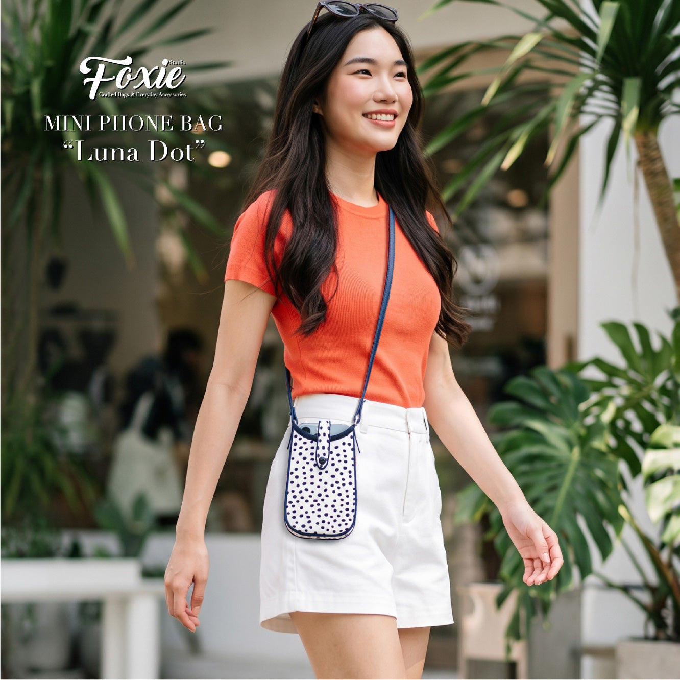 Mini Phone Crossbody Bags : Polka Dot - White/Black