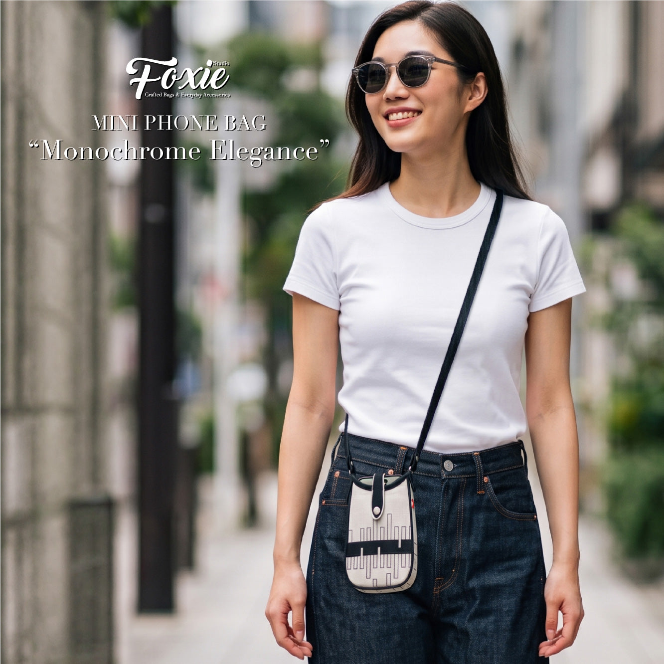 Mini Phone Crossbody Bags : Monochrome Elegance-Black/Tan