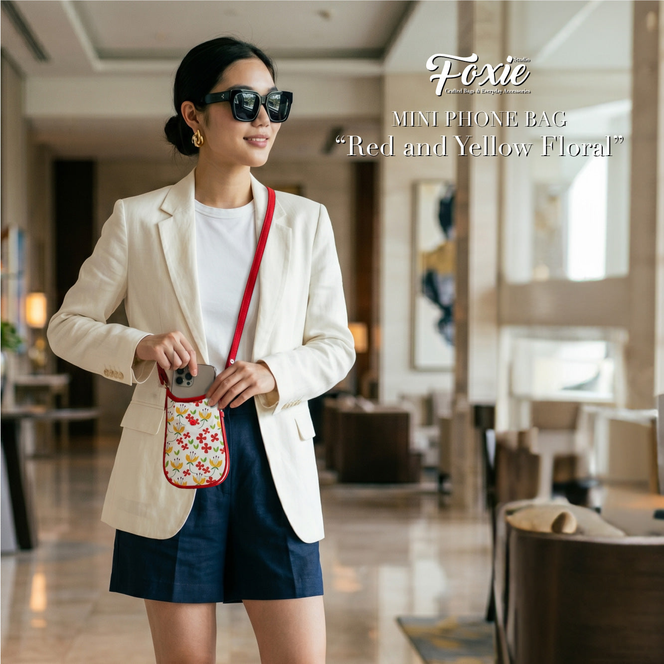 Mini Phone Crossbody Bags : Red/Yellow Floral