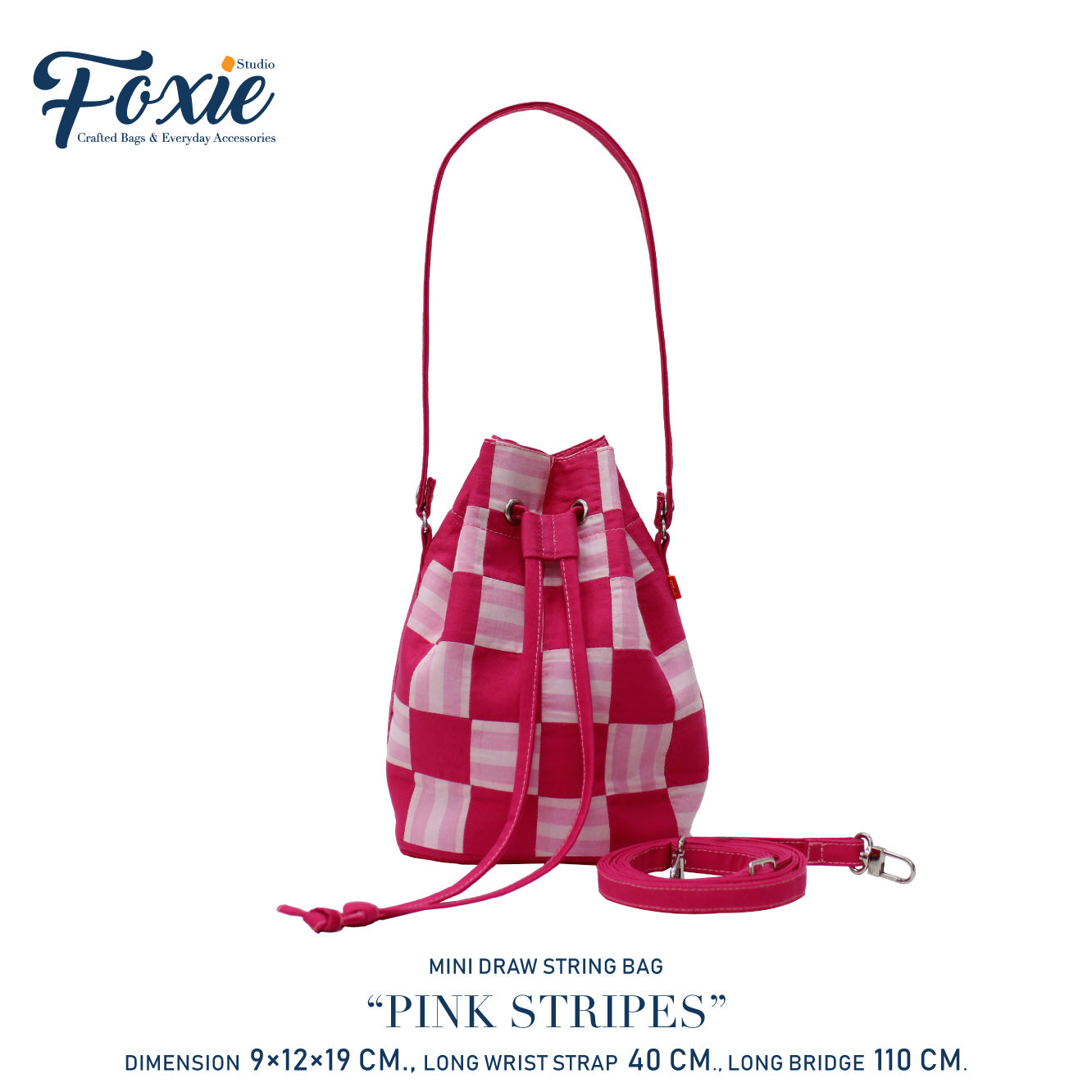 Mini Drawstring Bag : Pink Checkered Stripe