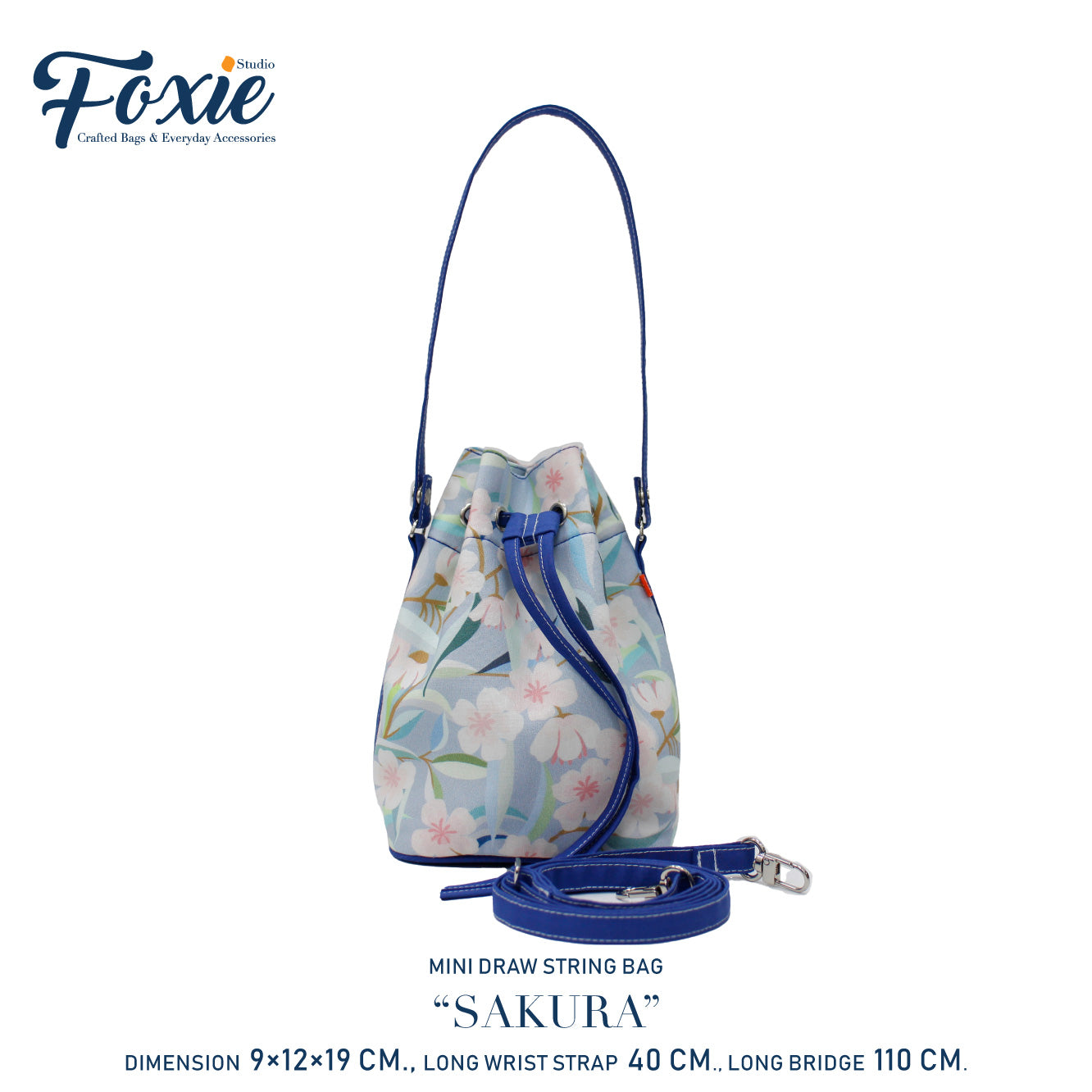 Mini Drawstring Bag : Sakura Garden-Blue/Flower