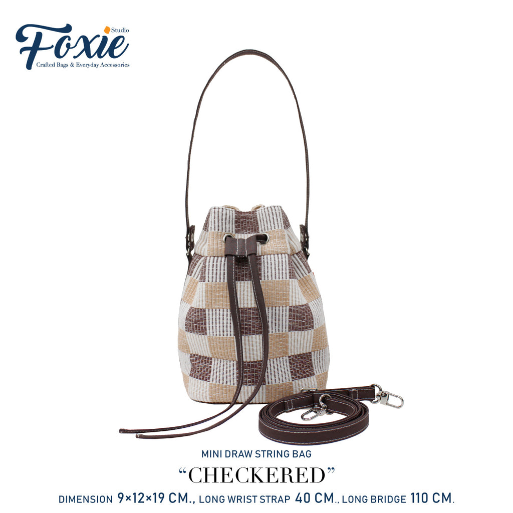 Mini Drawstring Bag : Checkered-Brown/Tan