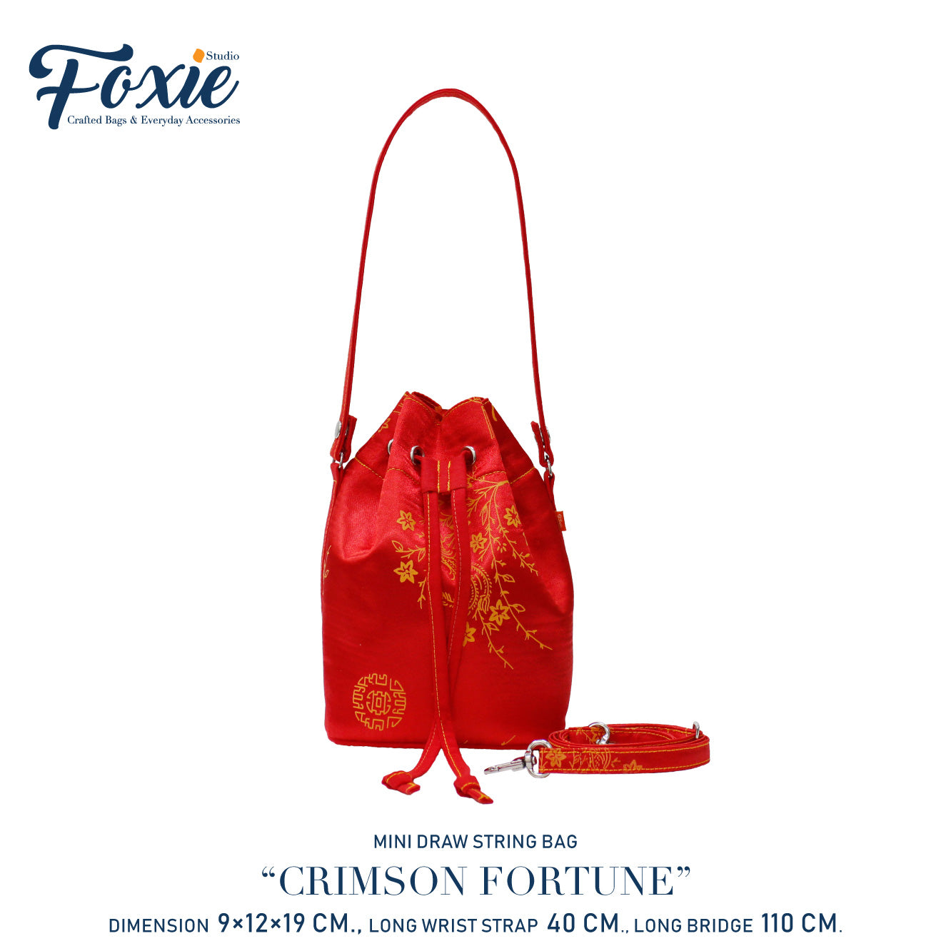 Mini Drawstring Bag : Crimson Fortune-Red Flower