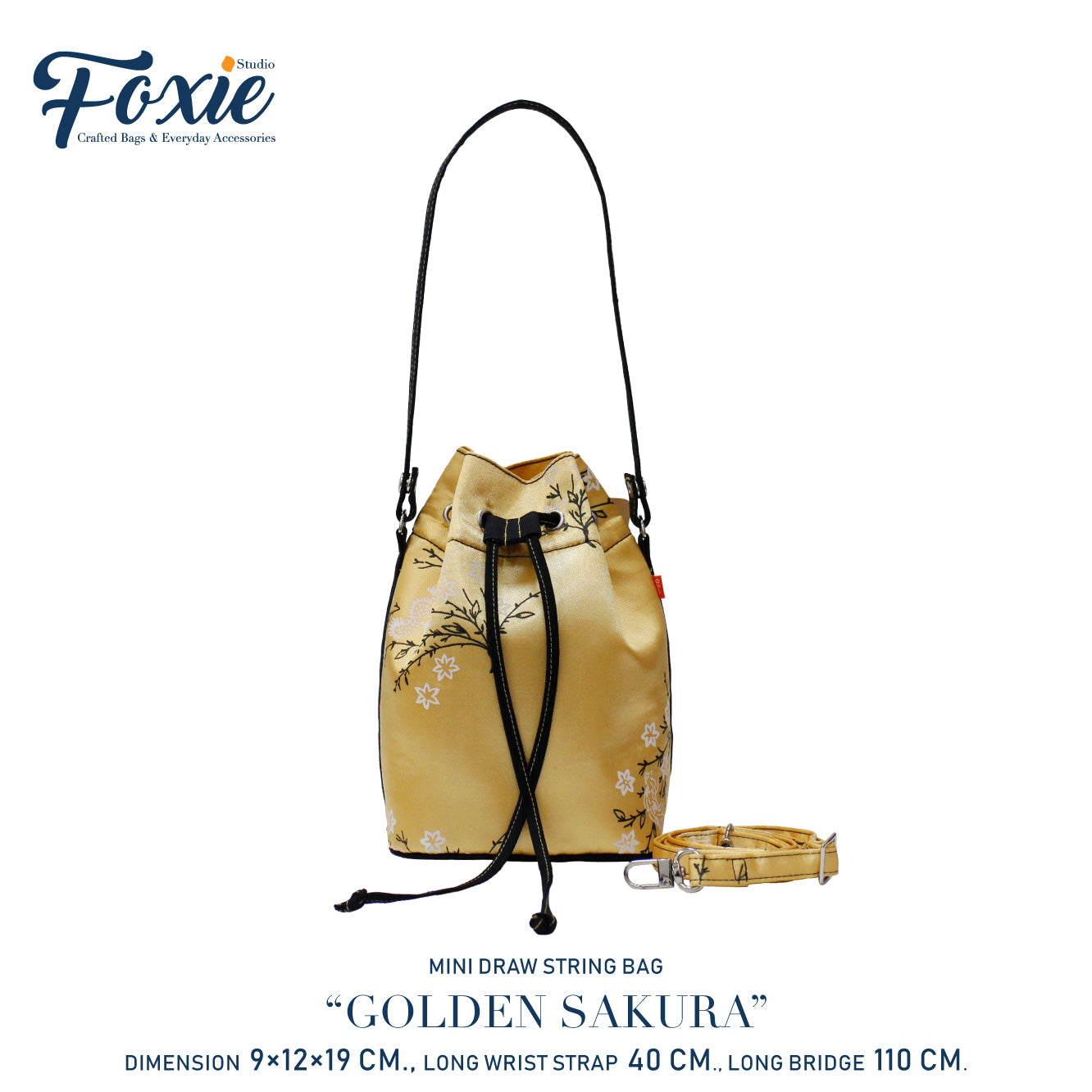 Mini Drawstring Bag : Golden Sakura-Gold/Black