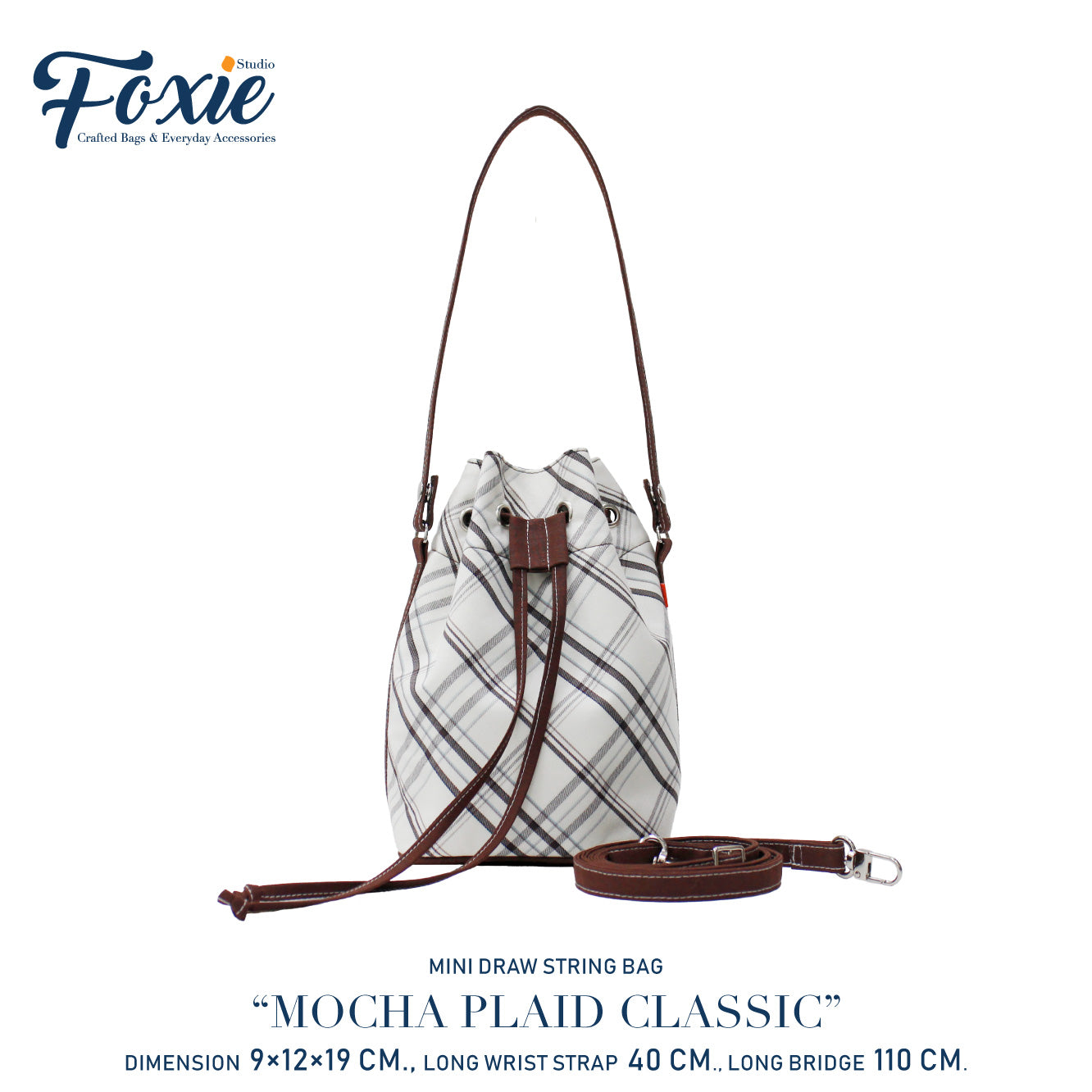 Mini Drawstring Bag : Plaid Classic -Mocha