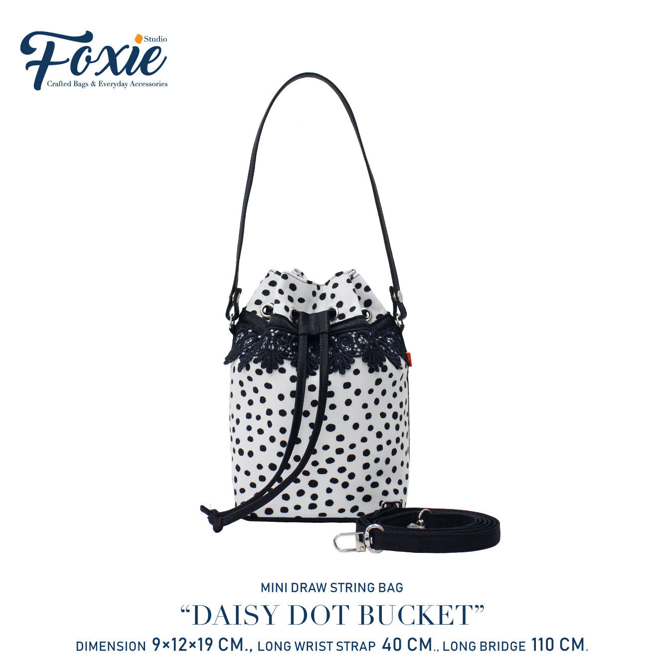 Mini Drawstring Bag : Daisy Polka Dot-Black/White