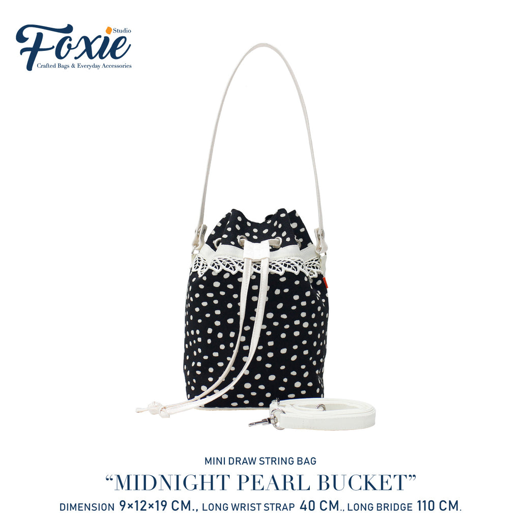 Mini Drawstring Bag : Midnight Polka Dot-Black/White