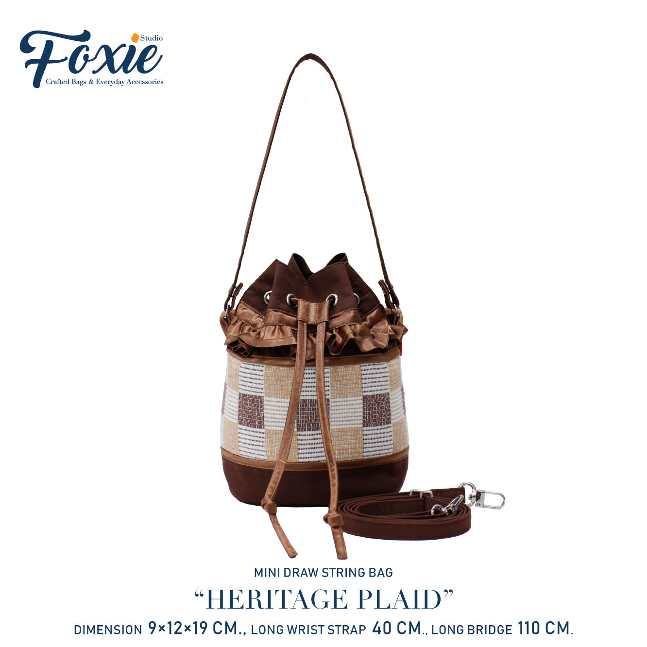 Mini Drawstring Bag : Heritage Plaid -  Copper Brown