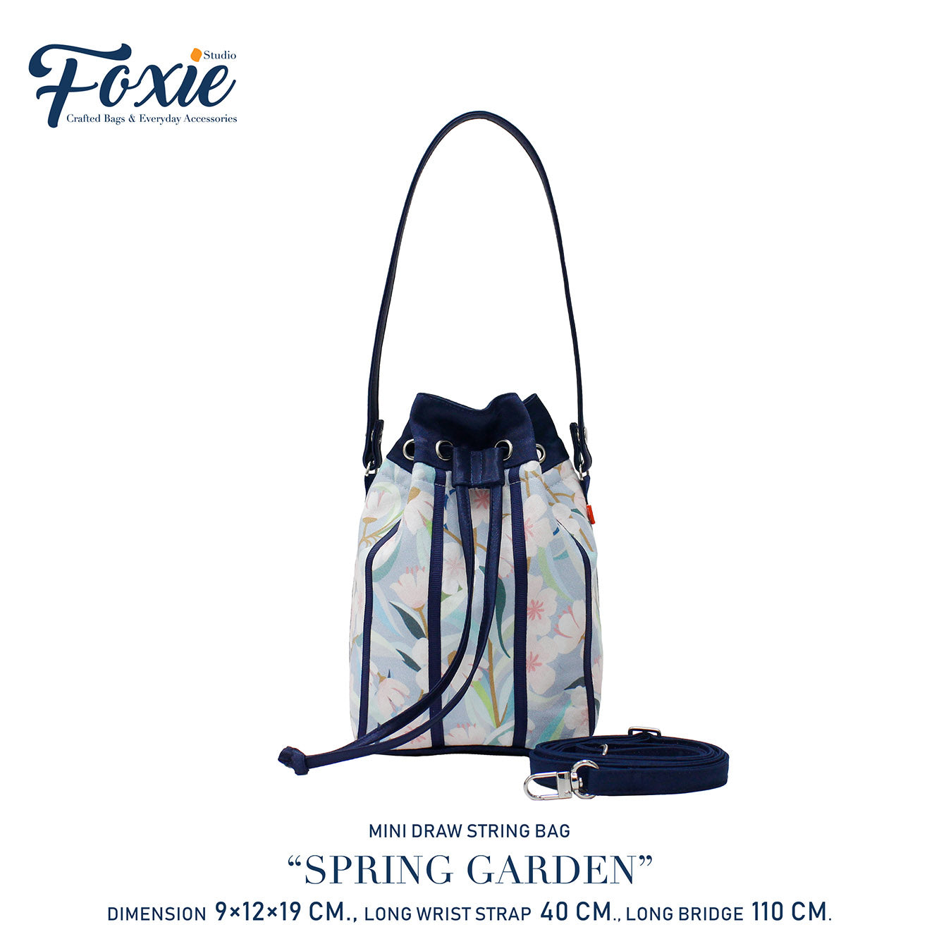 Mini Drawstring Bag : Spring Garden-Blue/Flower