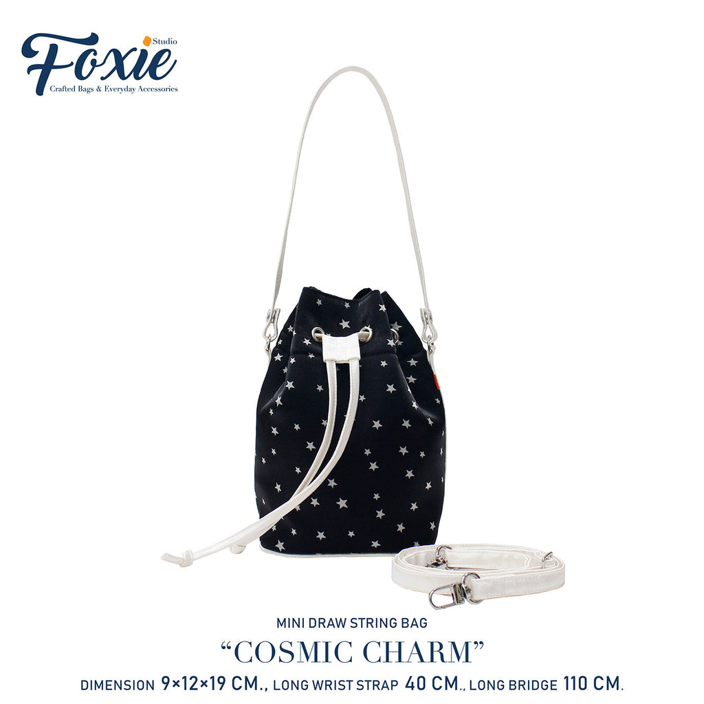 Mini Drawstring Bag : Cosmic Charm-Black/Silver