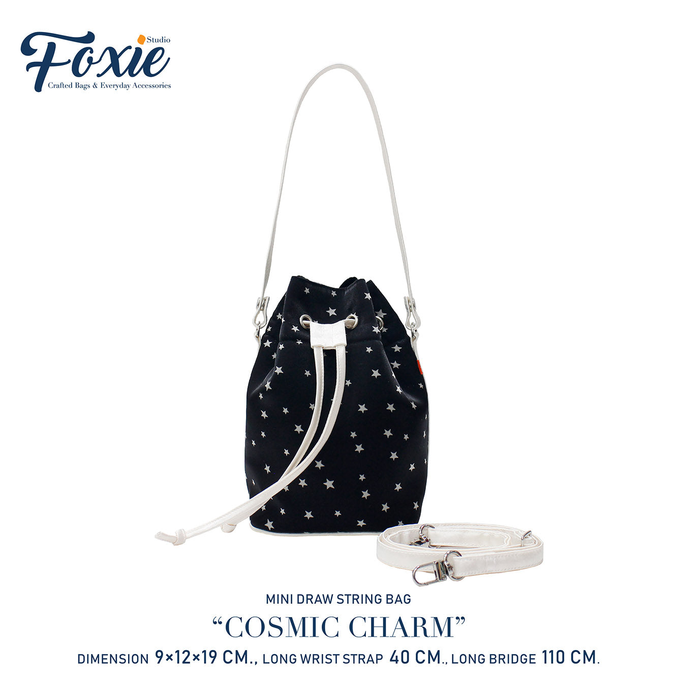 Mini Drawstring Bag : Cosmic Charm-Black/Silver