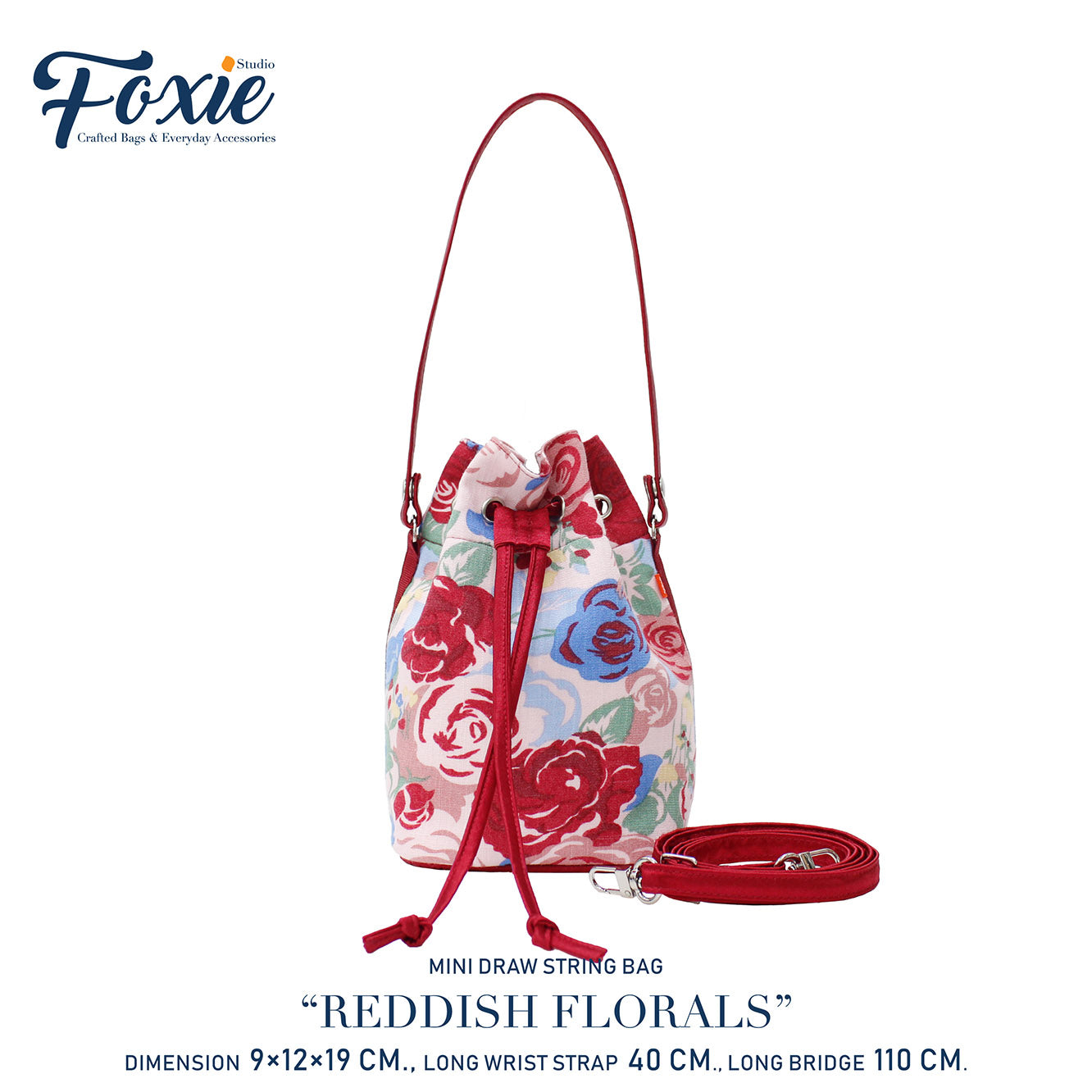 Mini Drawstring Bag : Reddish Florals - Red/Flower