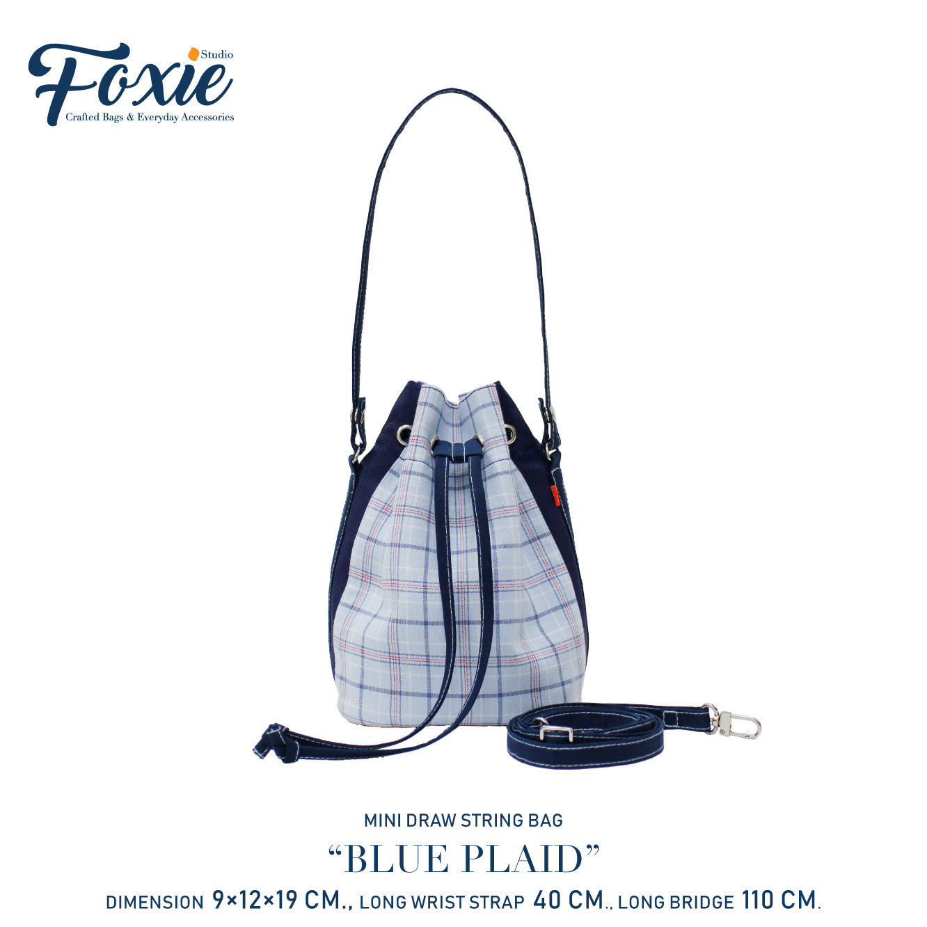 Mini Drawstring Bag : Blue Plaid