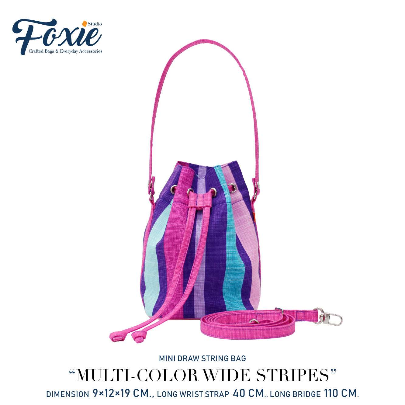 Mini Drawstring Bag : Purple/Pink Vertical Stripe