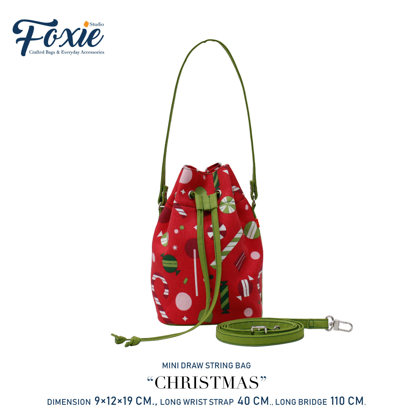Mini Drawstring Bag : Red Christmas