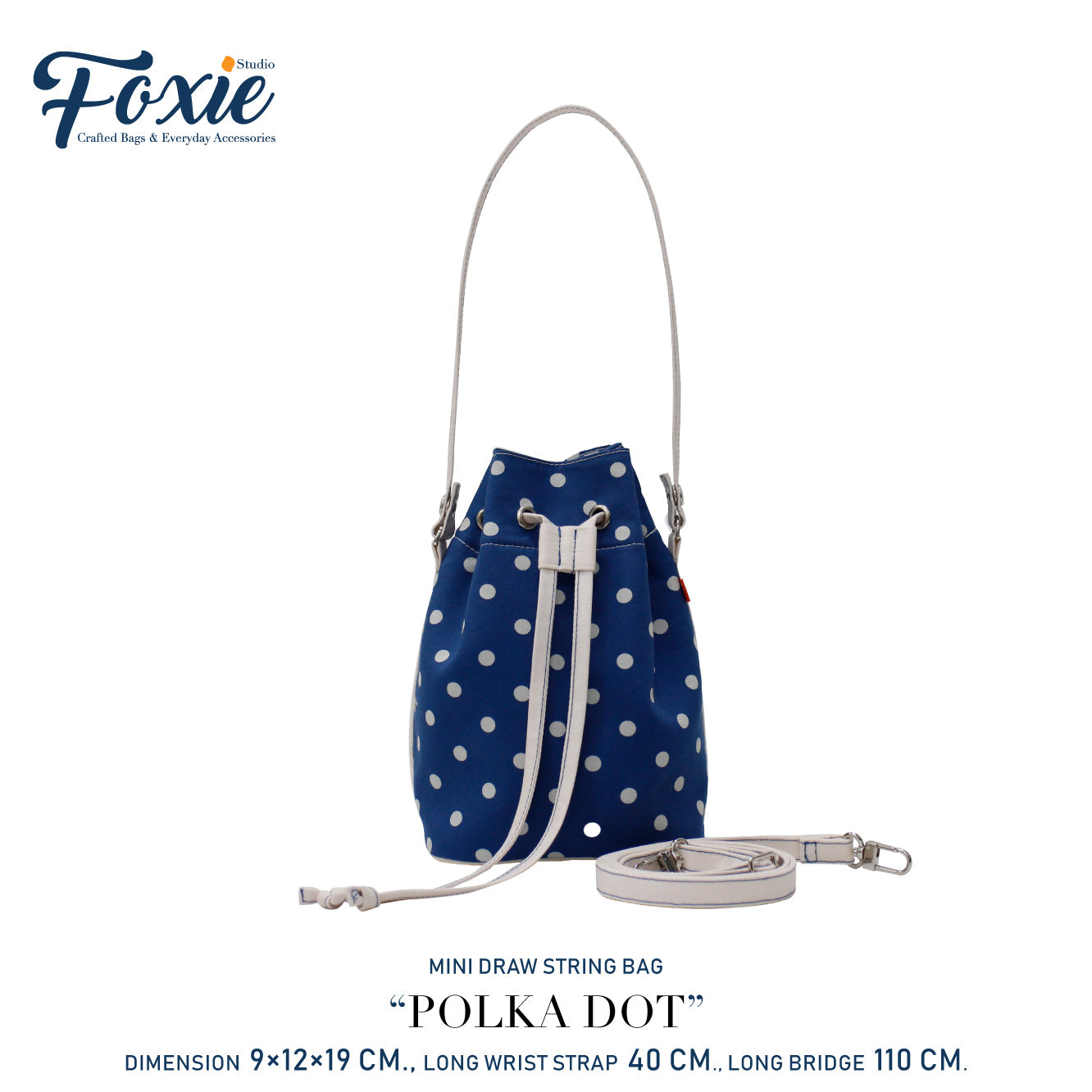 Mini Drawstring Bag : Earth Blue Polka Dot