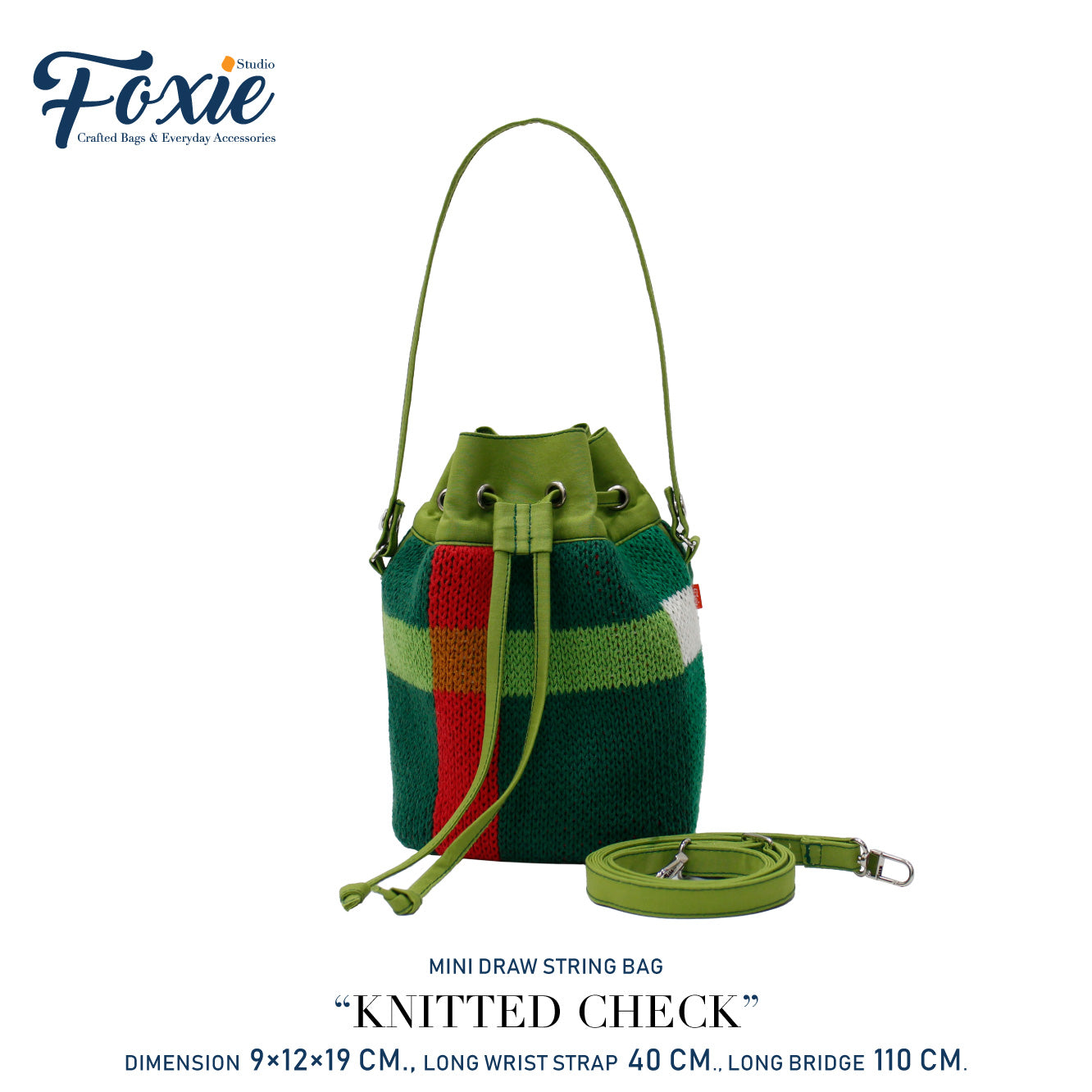 Mini Drawstring Bag : Green Knitted Woolie