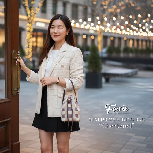 Mini Drawstring Bag : Checkered-Brown/Tan