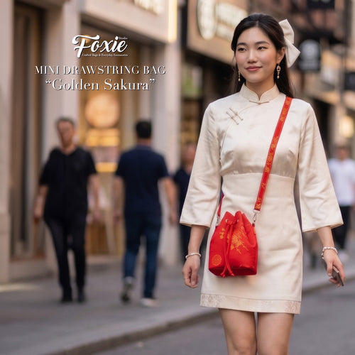 Mini Drawstring Bag : Crimson Fortune-Red Flower