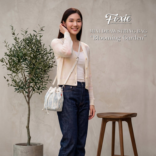 Mini Drawstring Bag : Blooming Garden-Sand Green