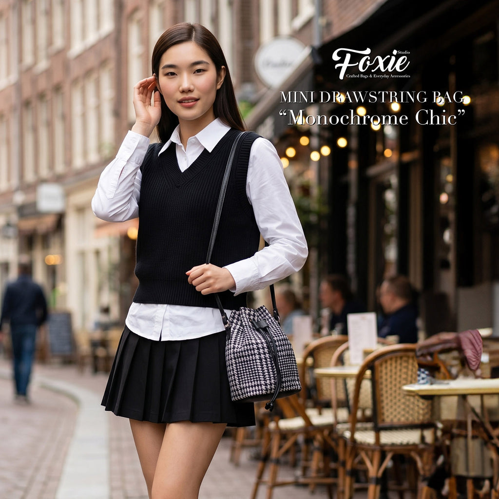 Mini Drawstring Bag : Monochrome Stripe-Black/White