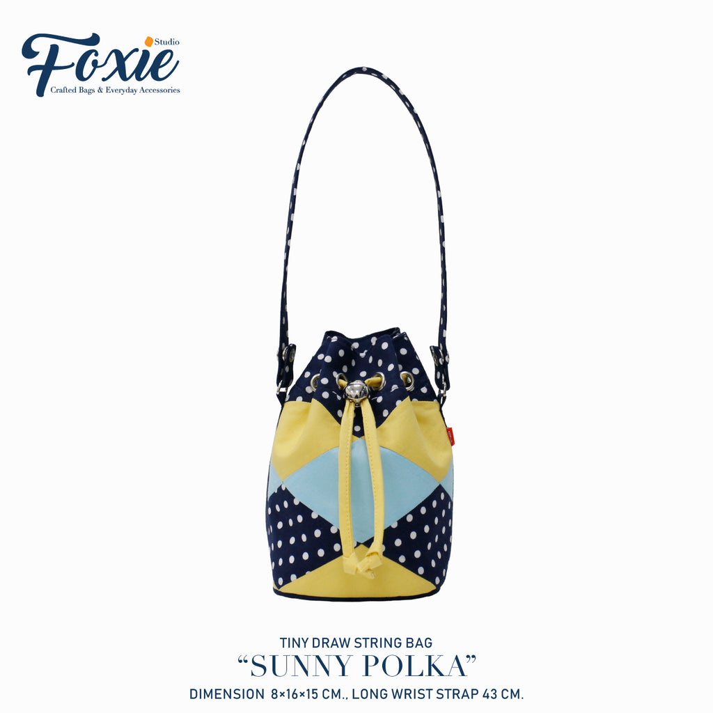Tiny Drawstring Bags : Diamond Quilted Polka Dot - Yellow/Blue