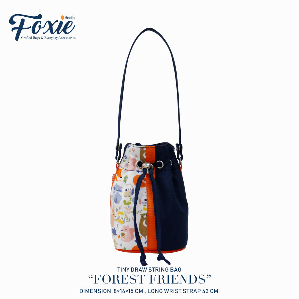 Tiny Drawstring Bags : Forest Friends - Orange/Earth Blue