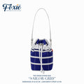 Tiny Drawstring Bags : Blue Sailor Grid - Blue/white Ruffle Stripe