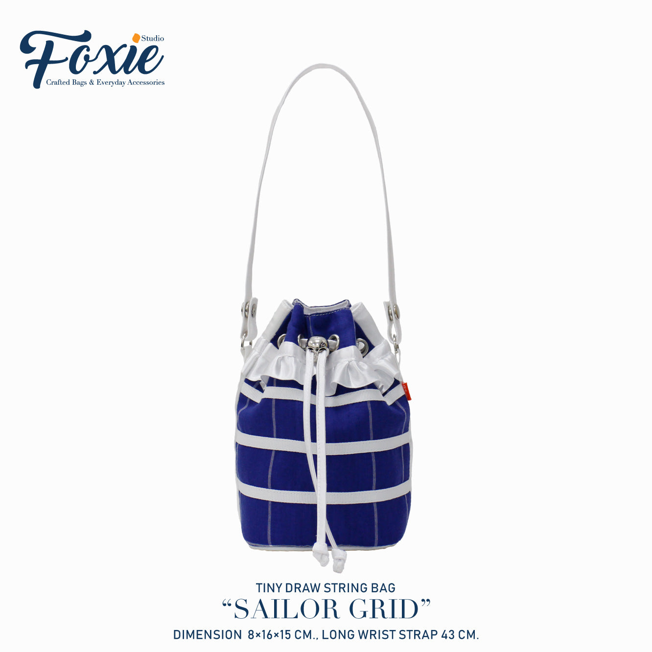 Tiny Drawstring Bags : Blue Sailor Grid - Blue/white Ruffle Stripe