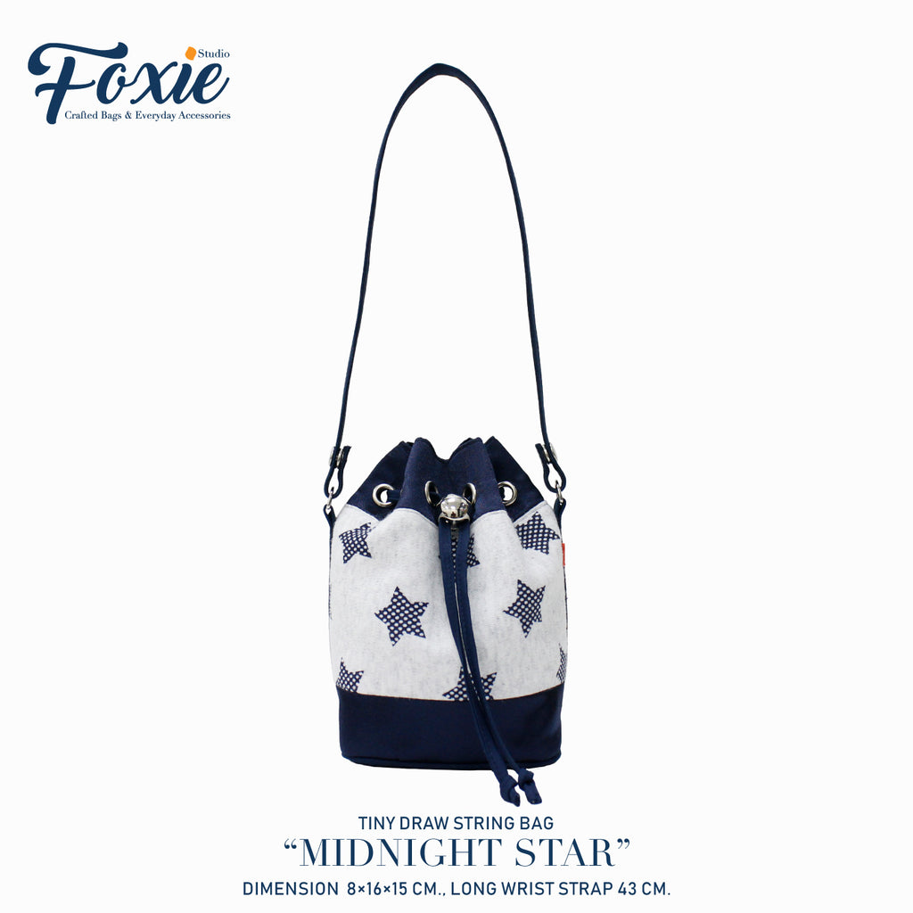 Tiny Drawstring Bags : Midnight Star-Dark Blue/Star Polka Dot