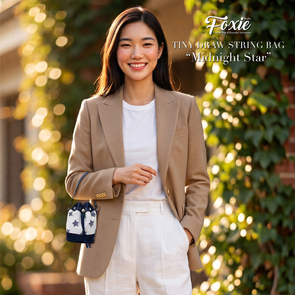 Tiny Drawstring Bags : Midnight Star-Dark Blue/Star Polka Dot