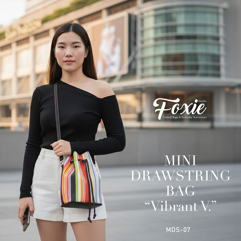 Mini Drawstring Bag : Colorful Vibrant Stripe